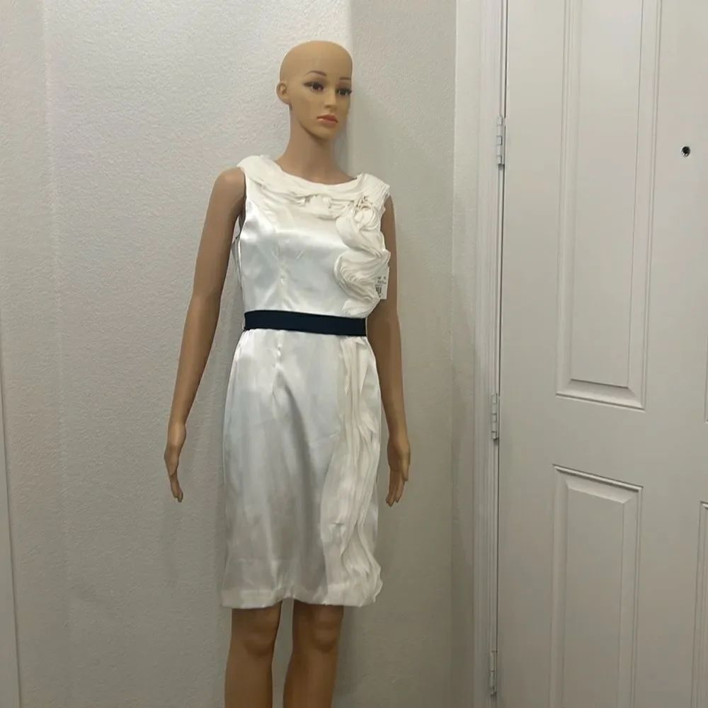 David's Bridal Ruffled Midi Dress Size 2 Scoop Neck Sleeveless Belted Lined